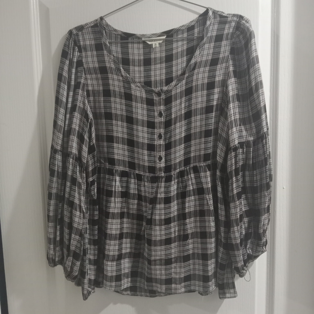 Max Studio Monochrome Plaid Blouse